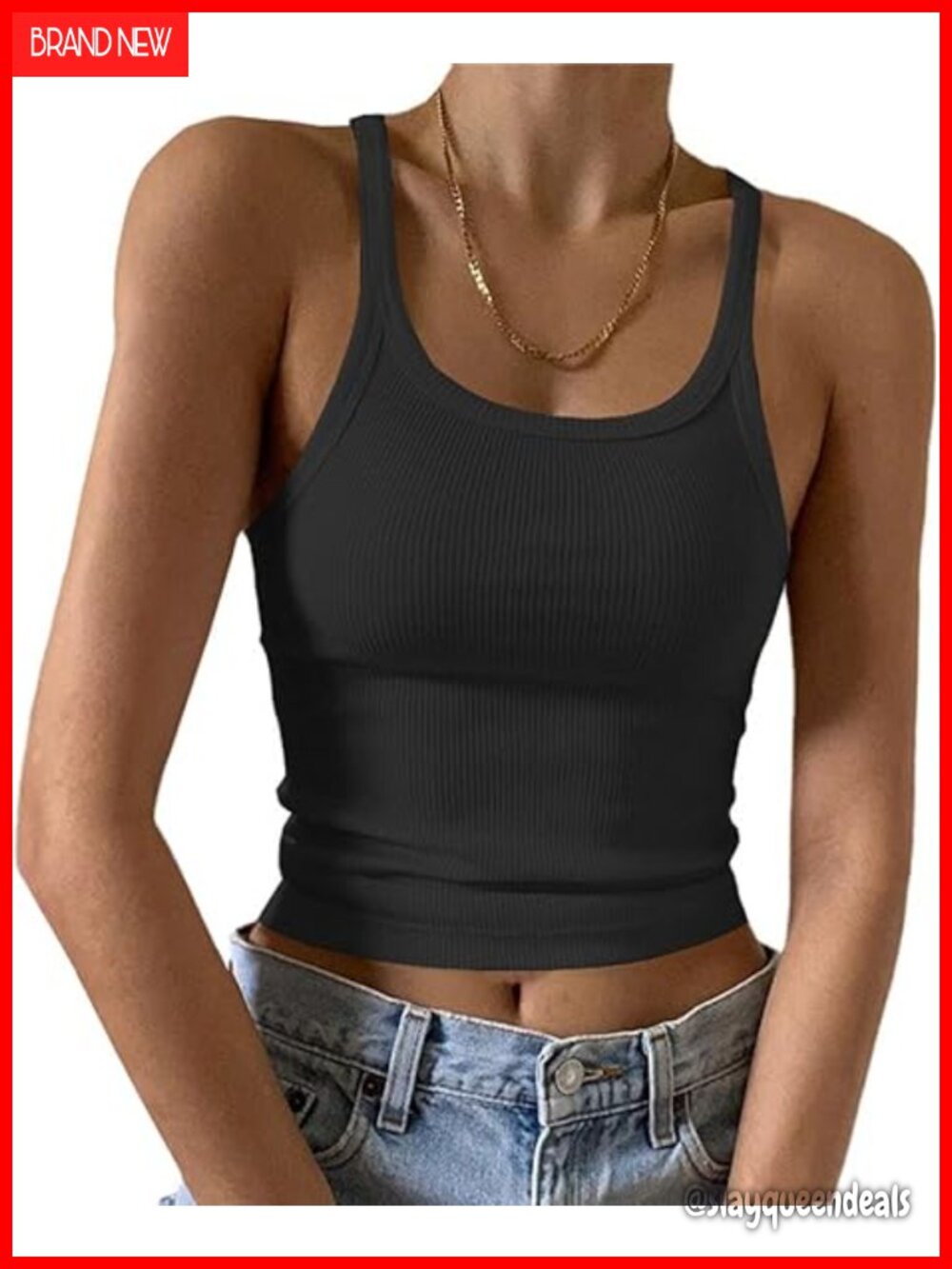 Sleeveless Ribbed Knit Scoop Neck Tank Top Form Fitting Basic Cami Shirt